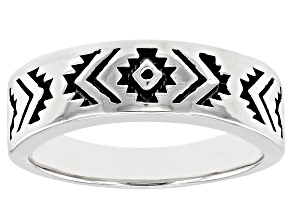 Rhodium Over Silver Oxidized Band Ring
