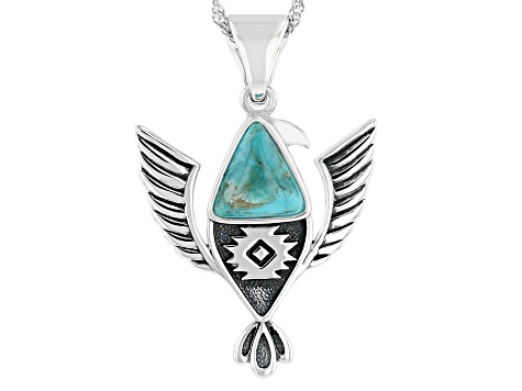 Blue Turquoise Rhodium Over Silver Eagle Pendant With Chain