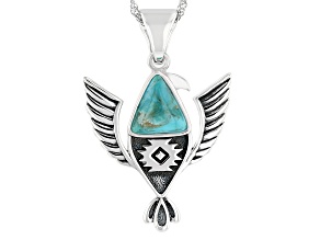 Blue Turquoise Rhodium Over Silver Eagle Pendant With Chain