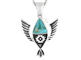 Blue Turquoise Rhodium Over Silver Eagle Pendant With Chain