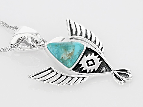 Blue Turquoise Rhodium Over Silver Eagle Pendant With Chain