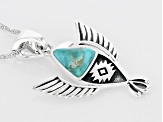 Blue Turquoise Rhodium Over Silver Eagle Pendant With Chain