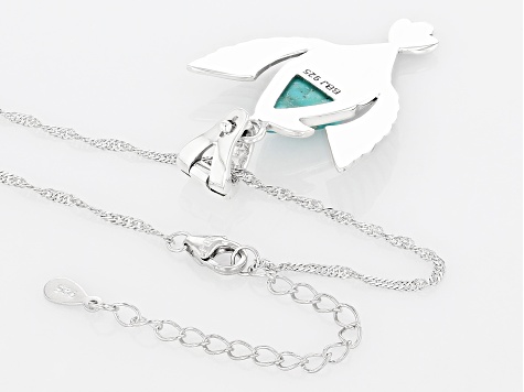 Blue Turquoise Rhodium Over Silver Eagle Pendant With Chain