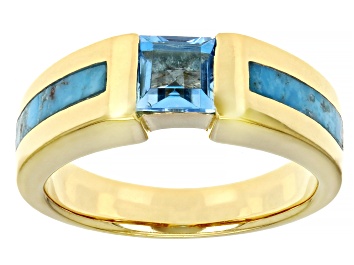 Picture of Blue Turquoise & Swiss Blue Topaz 18k Yellow Gold Over Silver Ring .70ct