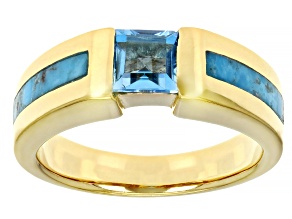 Blue Turquoise & Swiss Blue Topaz 18k Yellow Gold Over Silver Ring .70ct