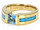 Blue Turquoise & Swiss Blue Topaz 18k Yellow Gold Over Silver Ring .70ct