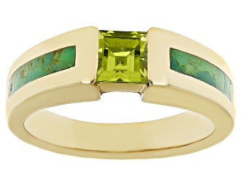 Picture of Green Turquoise & .59ct Peridot 18k Yellow Gold Over Silver Ring