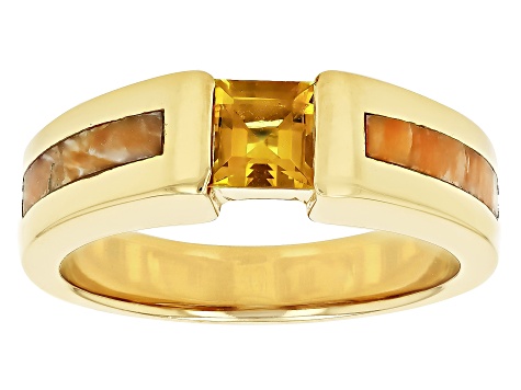 Citrine With Spiny Oyster Shell 18k Yellow Gold Over Silver Ring .49ct