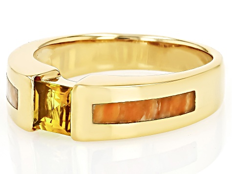 Citrine With Spiny Oyster Shell 18k Yellow Gold Over Silver Ring .49ct