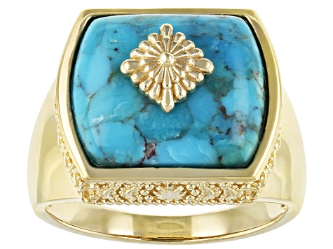 Blue Turquoise 18k Yellow Gold Over Silver Signet Ring - SWW640 - Vimarsana News