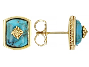 Blue Turquoise 18k Yellow Gold Over Silver Stud Earrings