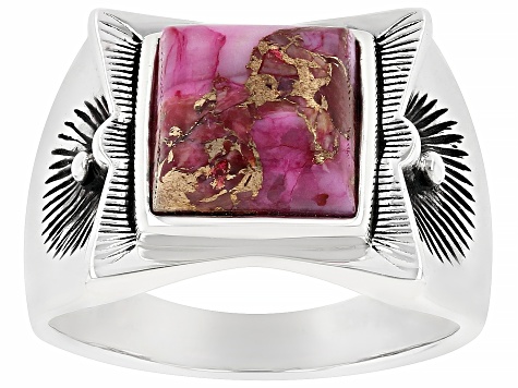 Purple Spiny Oyster Shell Rhodium Over Silver Men's Ring