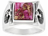 Purple Spiny Oyster Shell Rhodium Over Silver Mens Ring