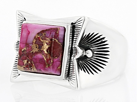Purple Spiny Oyster Shell Rhodium Over Silver Mens Ring