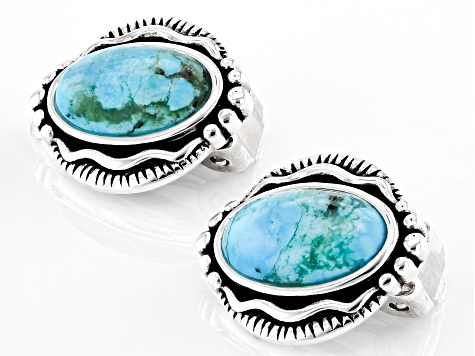 Blue Turquoise Rhodium Over Silver Clip-On Earrings