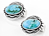 Blue Turquoise Rhodium Over Silver Clip-On Earrings