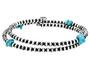 Blue Sleeping Beauty Turquoise and Bead Sterling Silver Wrap Bracelet