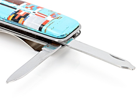 Blue Turquoise Simulant & Multi-Gem Simulant Silver Tone Money Clip With Tools