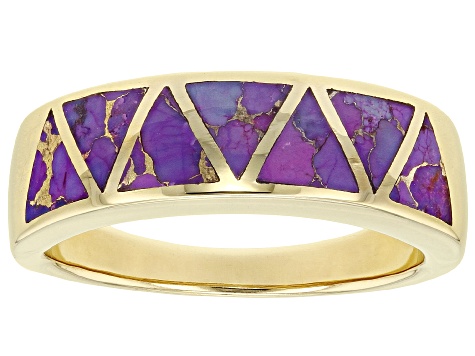 Purple Turquoise 18k Yellow Gold Over Silver Band Ring