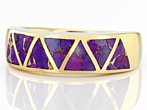 Purple Turquoise 18k Yellow Gold Over Silver Band Ring