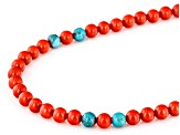 Red Coral & Turquoise Silver Bead Necklace