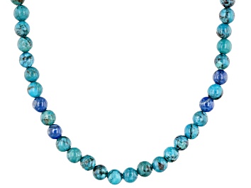 Picture of Blue Turquoise & Denim Lapis Lazuli Silver Bead Necklace