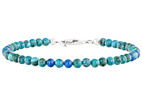 Blue Turquoise & Denim Lapis Lazuli Silver Bead Bracelet - SWW671A ...