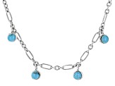 Blue Turquoise Rhodium Over Silver Station Paperclip Necklace 3.5mm