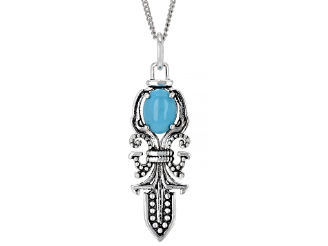 Blue Sleeping Beauty Turquoise Rhodium Over Silver Pendant W/ Chain