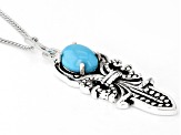 Blue Sleeping Beauty Turquoise Rhodium Over Silver Pendant W/ Chain