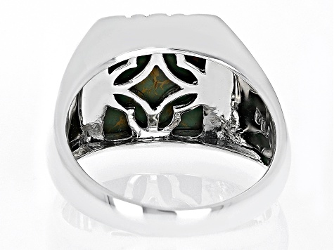 Green Kingman Turquoise Rhodium Over Silver Mens Ring
