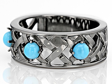 Sleeping Beauty Turquoise Black Rhodium Over Silver Band Ring