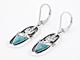 Blue Turquoise Rhodium Over Silver Elongated Cactus Earrings
