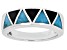 Blue Turquoise & Onyx Rhodium Over Silver Geometric Band Ring