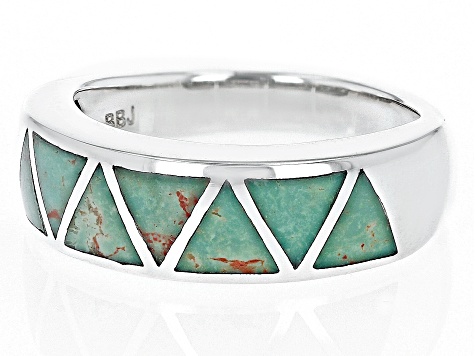 Green Kingman Turquoise Rhodium Over Silver Geometric Band Ring