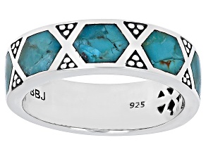 Blue Turquoise Rhodium Over Silver Inlay Band Ring