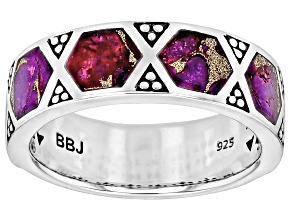 Purple, Turquoise Rhodium Over Sterling Silver Inlay Band Ring