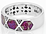 Purple, Turquoise Rhodium Over Sterling Silver Inlay Band Ring