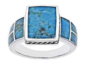 Blue Turquoise Rhodium Over Silver Ring