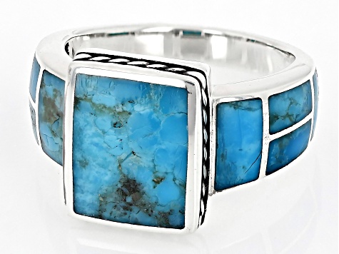 Blue Turquoise Rhodium Over Silver Ring