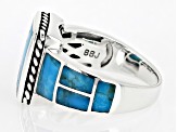 Blue Turquoise Rhodium Over Silver Ring