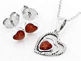 Red Coral Rhodium Over Silver Pendant & Earring Boxed Set