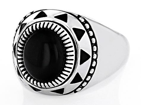 Black Onyx Rhodium Over Silver Oxidized Ring