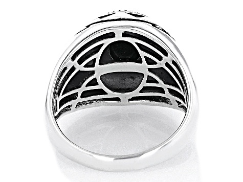 Black Onyx Rhodium Over Silver Oxidized Ring