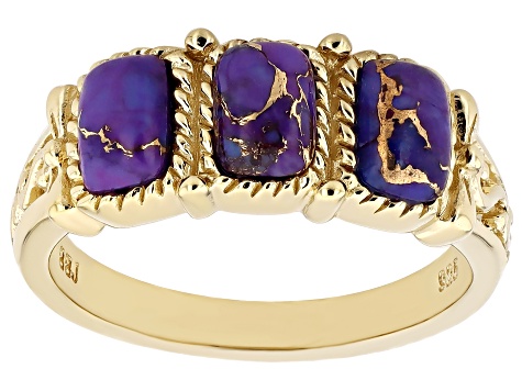 Purple Turquoise 18k Yellow Gold Over Silver Ring