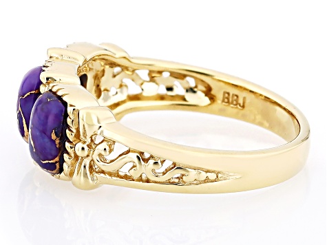 Purple Turquoise 18k Yellow Gold Over Silver Ring