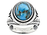 Blue Turquoise Rhodium Over Sterling Silver Men's Ring