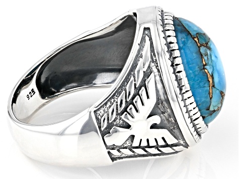 Blue Turquoise Rhodium Over Sterling Silver Men's Ring