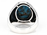 Blue Turquoise Rhodium Over Sterling Silver Men's Ring