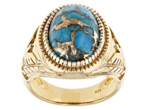 Blue Turquoise 18k Yellow Gold Over Silver Men's Ring